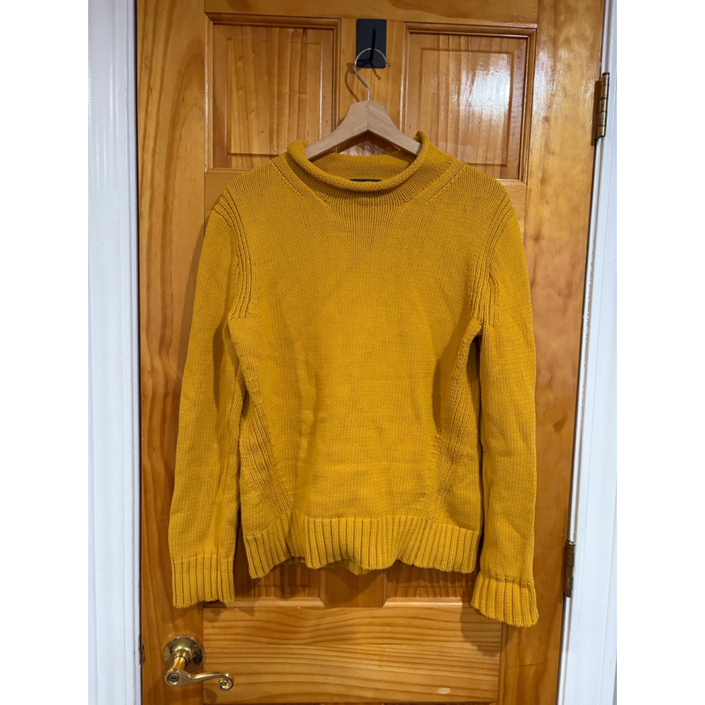 J.Crew Oarsman Rolled Neck Mustard Yellow Cotton Blend Knit Sweater Size M